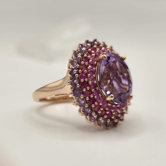 Moroccan Rose & Multi Gemstone 7.00 ctw Twilight Blossom Ring in 18K Vermeil 925 - Picture 7 of 9